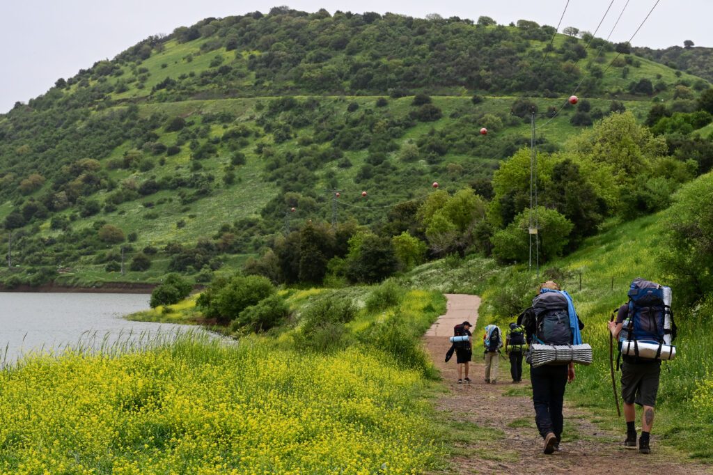 מטיילים בשביל הגולן ליד הכנרת - ליווי לוגיסטי שביל הגולן